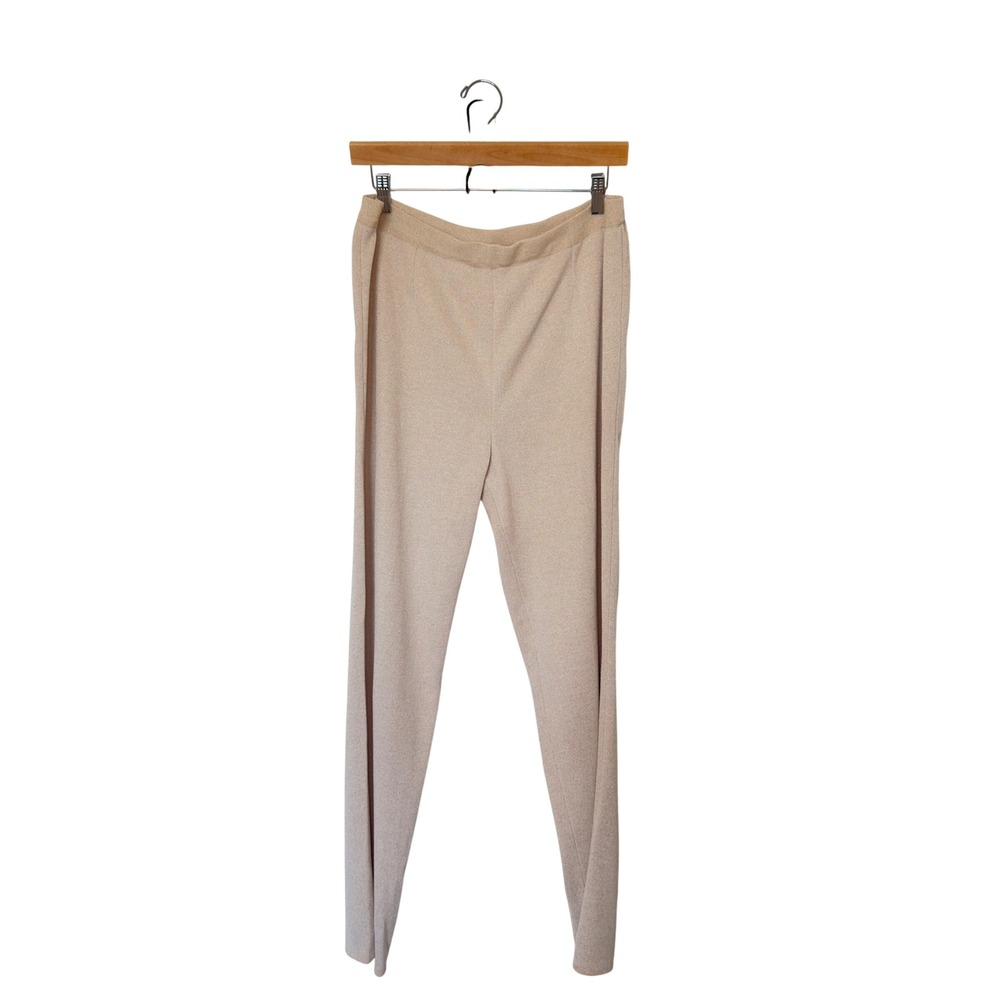 Ming Wang XL Quiet Luxury Pull On Beige Gold Metallic Minimalist Neutral Pants